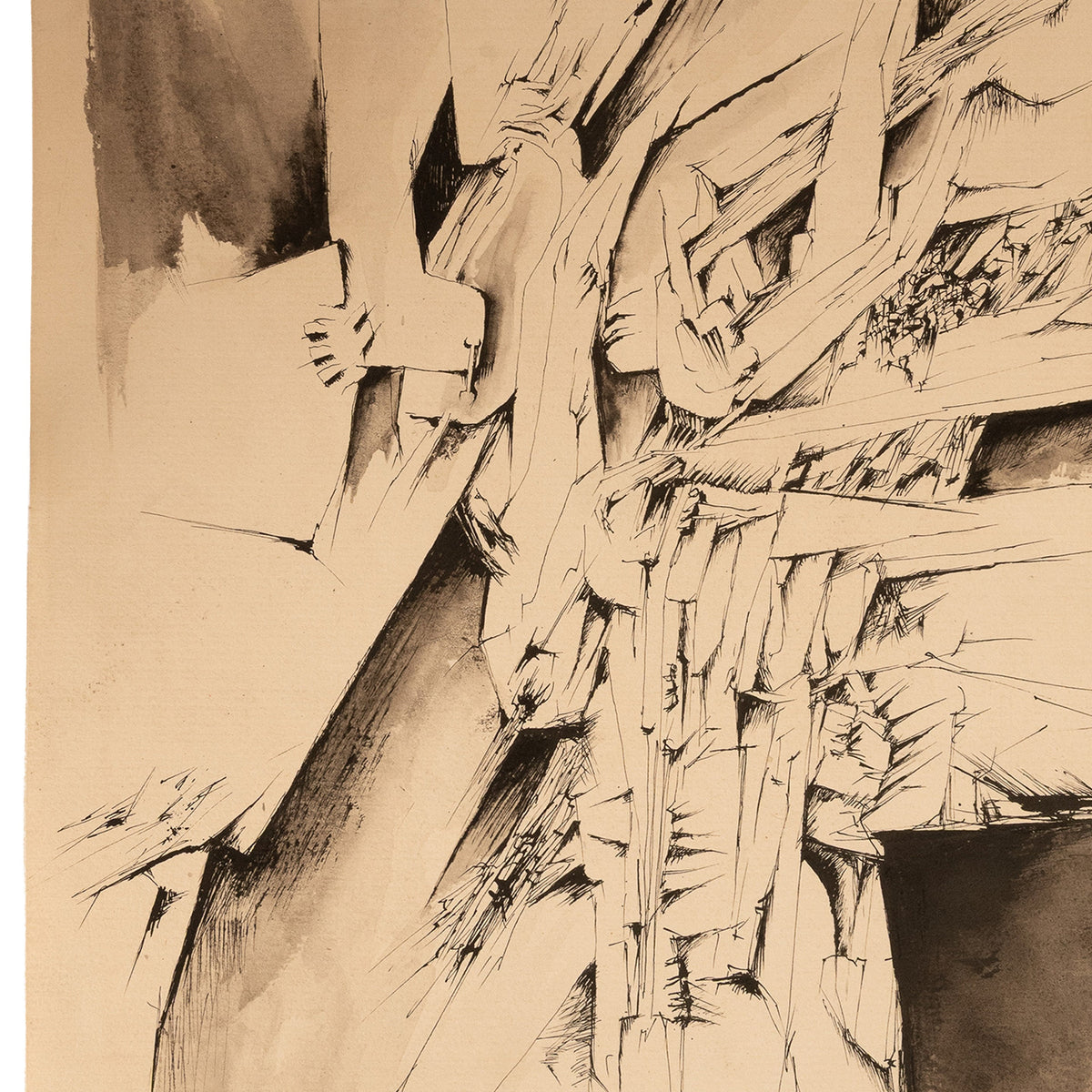 Italian Mid Century Abstract Modernist Ink & Watercolor Painting "Fragmentation"by Gio Pomodoro, 1956