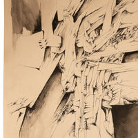 Italian Mid Century Abstract Modernist Ink & Watercolor Painting "Fragmentation"by Gio Pomodoro, 1956