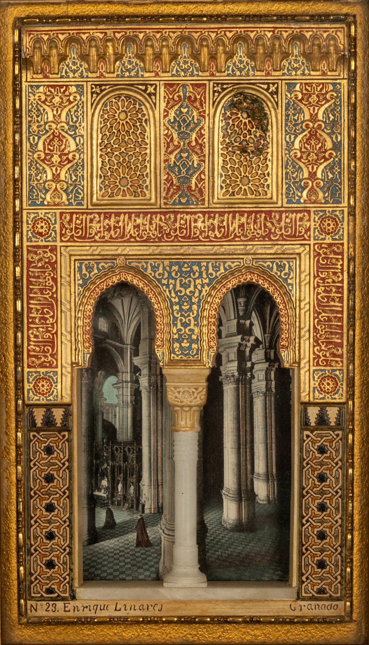 Antique Marble Gesso Islamic Gilt Panel Alhambra Window Granada Spain 1910