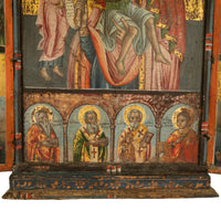 Antique 18thC Greek Orthodox Triptych Icon Virgin Mary & Saints Egg Tempera 1700
