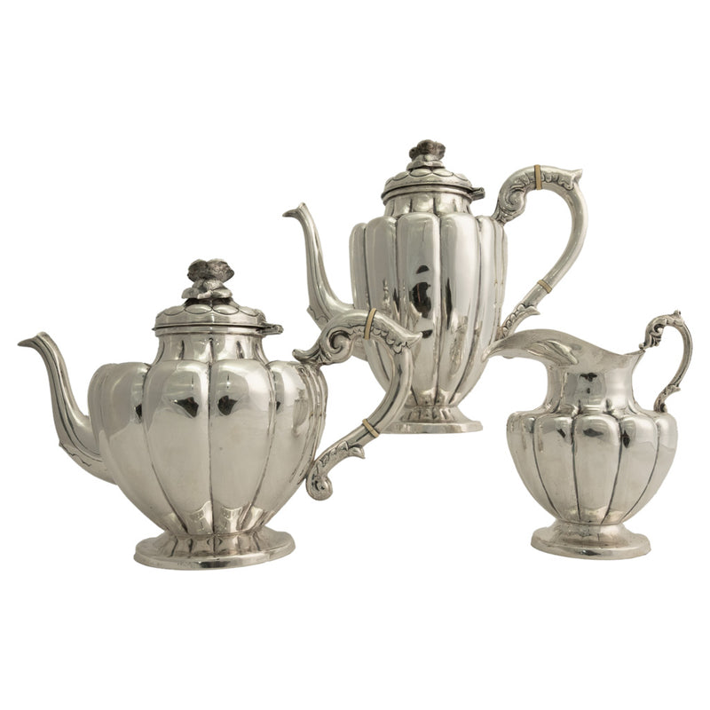 Fine Antique Art Deco Sterling Silver L. Maciel Mexican 3 Piece Tea & Coffee Set 1935 2834 grams.