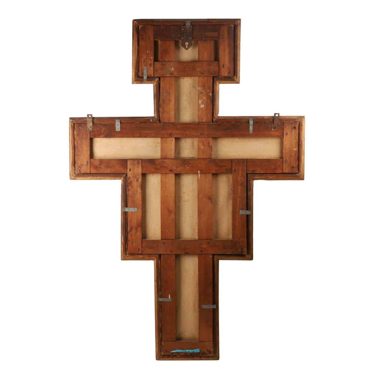 Antique Monumental French Oil Painting San Damiano Crucifix Christ St. Francis of Assisi, Circa 1820