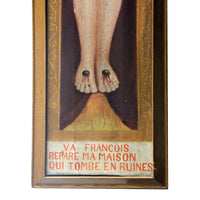 Antique Monumental French Oil Painting San Damiano Crucifix Christ St. Francis of Assisi, Circa 1820