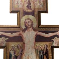 Antique Monumental French Oil Painting San Damiano Crucifix Christ St. Francis of Assisi, Circa 1820