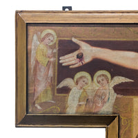 Antique Monumental French Oil Painting San Damiano Crucifix Christ St. Francis of Assisi, Circa 1820