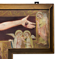 Antique Monumental French Oil Painting San Damiano Crucifix Christ St. Francis of Assisi, Circa 1820