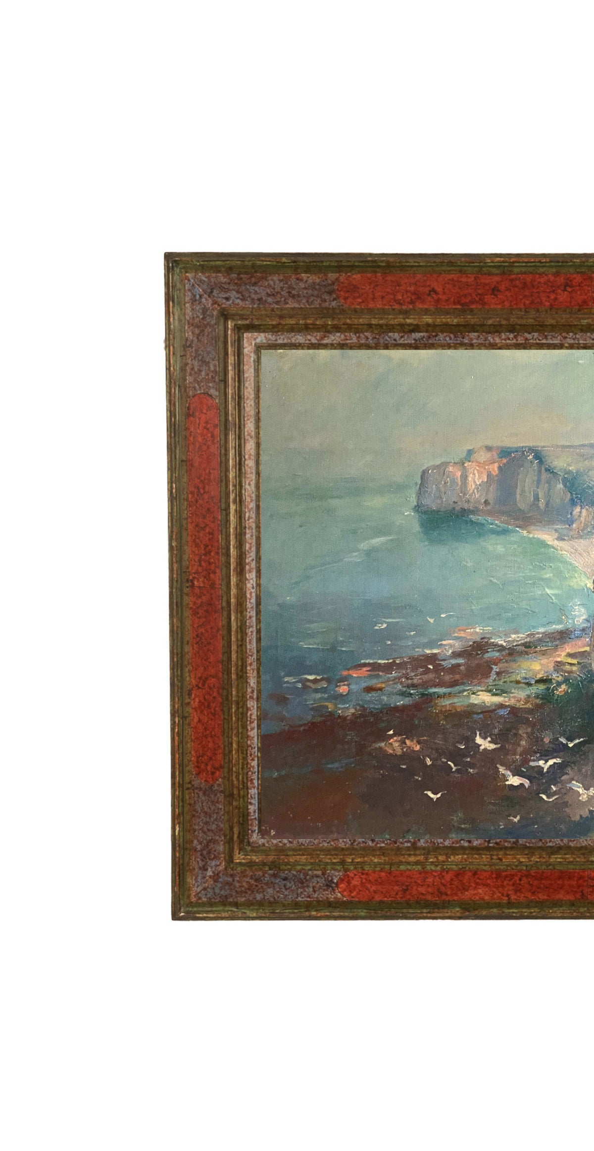 Antique French School Oil Painting on Canvas Cliffs at Etretat Normandy France  by Raimond Louis Lecourt  1910