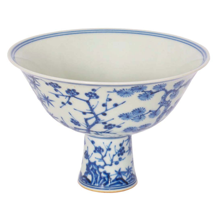 Antique Blue & White Chinese Qing Dynasty Porcelain Stem Cup Bowl Xuande Mark Circa 1890