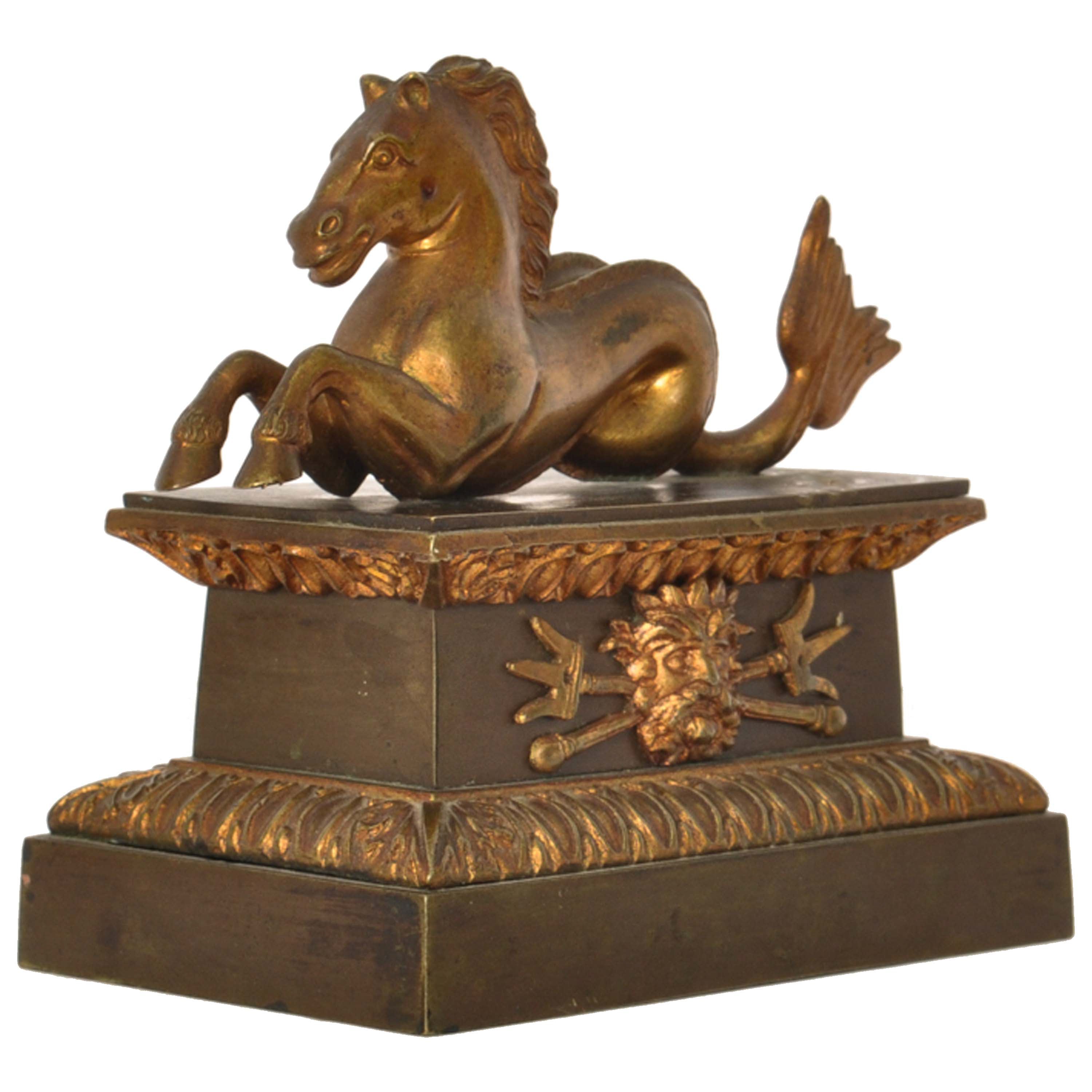 Antique French Grand Tour Bronze Statue Hippocampus Seahorse Desk