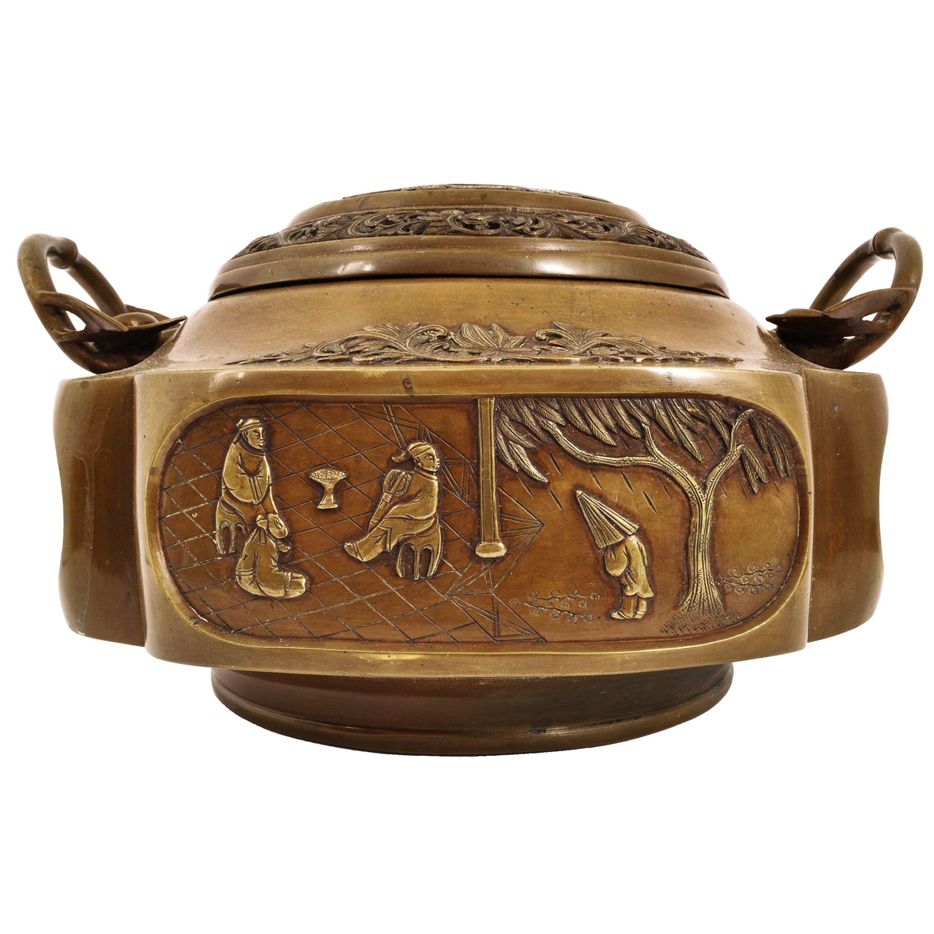 小物 nagonstans Bi-Color Arm Warmer A good & large antique Meiji period Japanese bronze brazier, koro