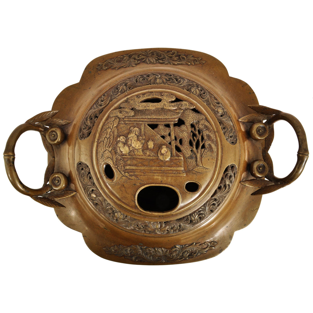 A good & large antique Meiji period Japanese bronze brazier, koro or handwarmer