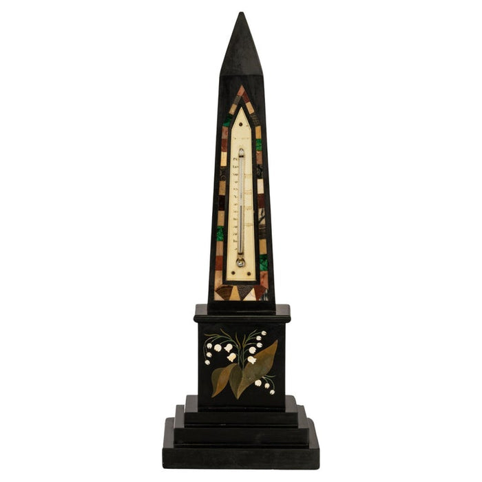 Antique Pietra Dura Marble Desk Obelisk Thermometer Ashford Blue John Derbyshire Circa 1860