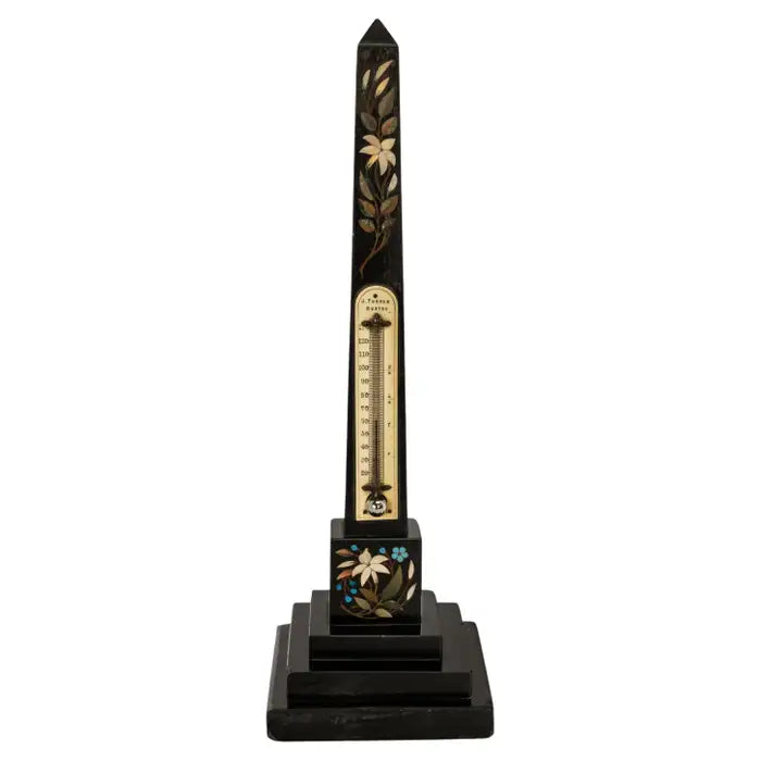 Antique Pietra Dura Marble Ashford Desk Obelisk Thermometer Buxton Derbyshire Circa 1860