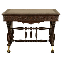 Aesthetic Movement Merklen Brothers Carved Walnut Library Table Desk NY 1890