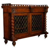 Antique Scottish Regency Rosewood Credenza Bookcase Barley Twist Columns & Brass Grilles 1835