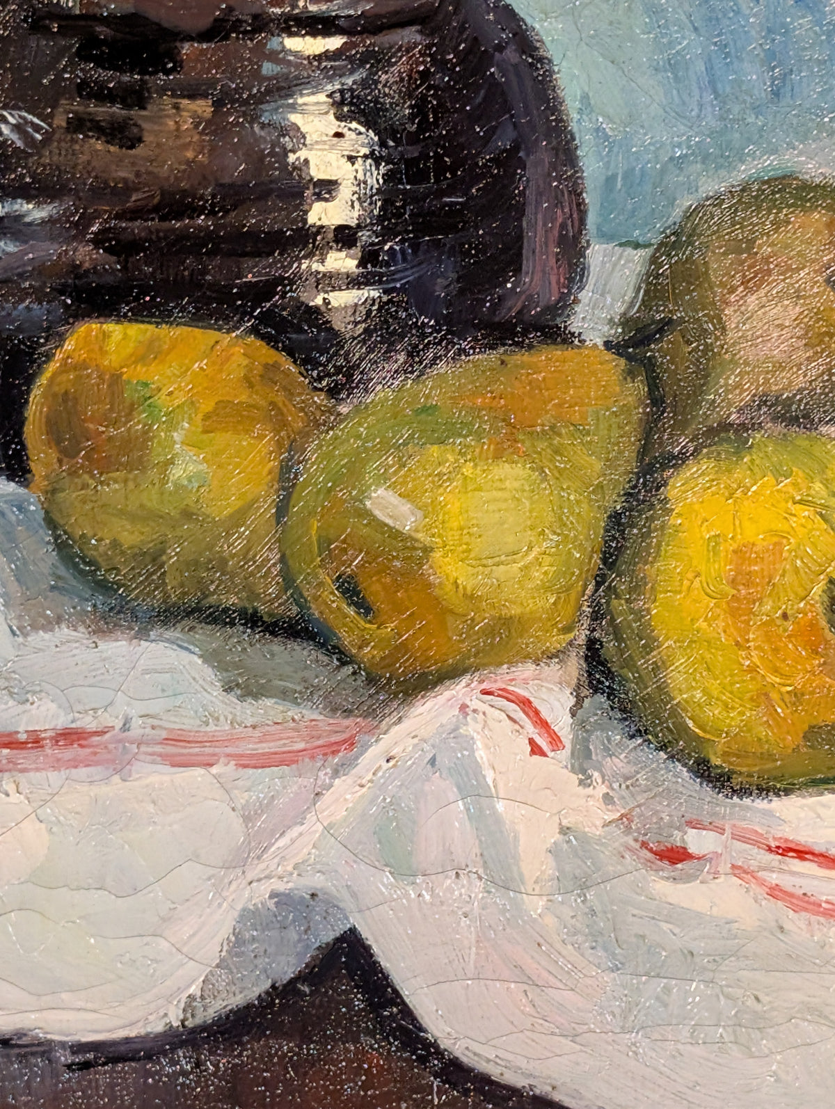 French Normandy School Post-Impressionist Oil on Canvas Still Life Flowers Fruit by Franck Innocent, 1941