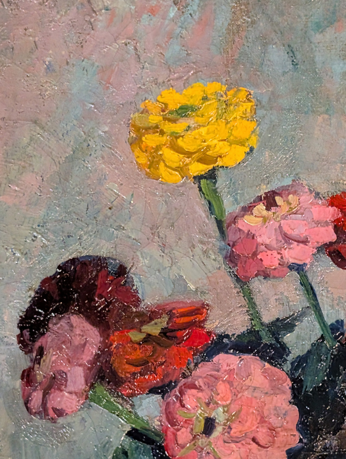 French Normandy School Post-Impressionist Oil on Canvas Still Life Flowers Fruit by Franck Innocent, 1941