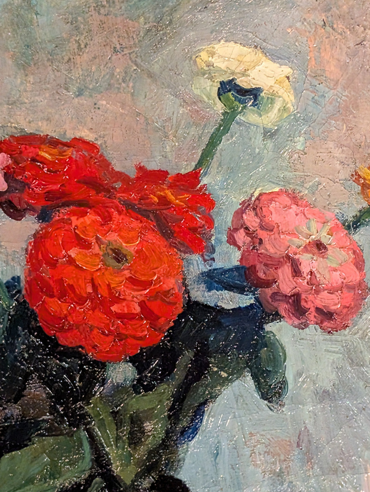 French Normandy School Post-Impressionist Oil on Canvas Still Life Flowers Fruit by Franck Innocent, 1941