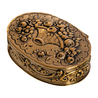 Antique German Sterling Gilt Silver Floral Engraved Repousse Snuff Pill Box 1880