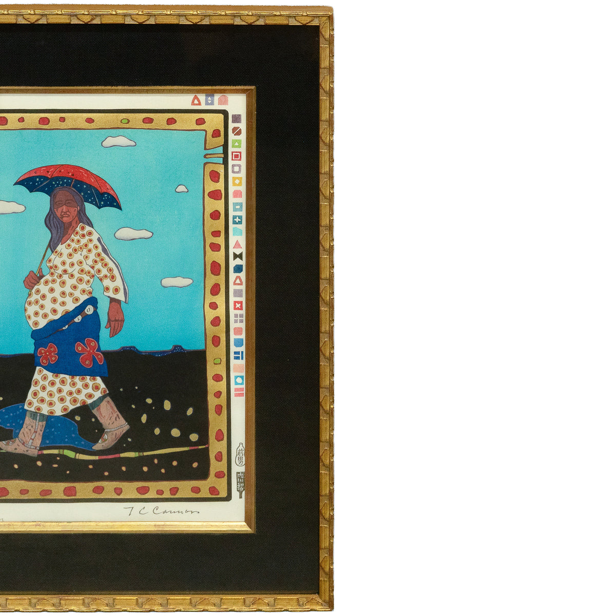 Native American Kiowa/Caddo Peoples Woodcut in Colors "New Indian Art" Pop Art