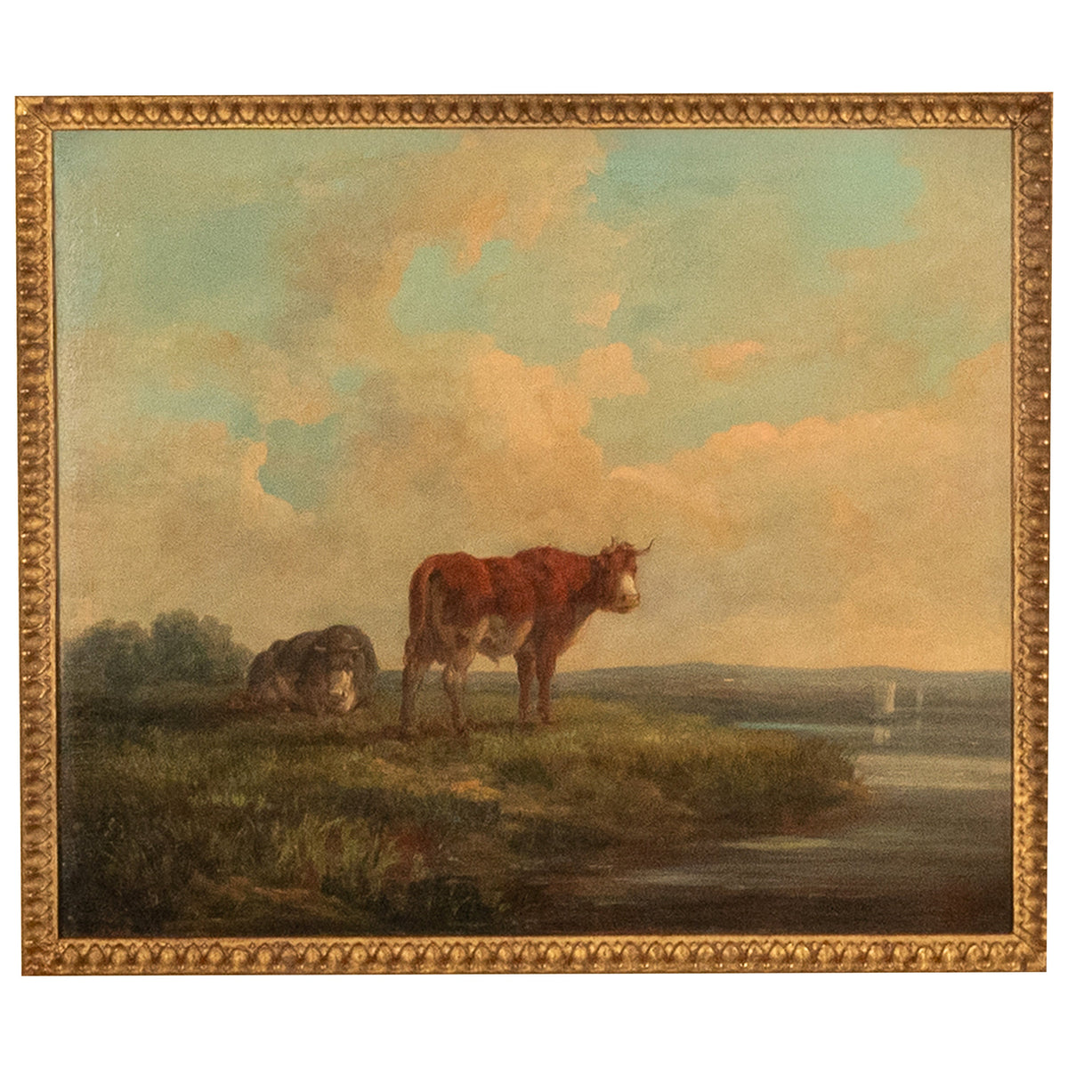 19th Century Oil Painting Pastoral Luminist Romantic Highland Cows Paris Ex-Christie's by Henry Milbourne, 1815