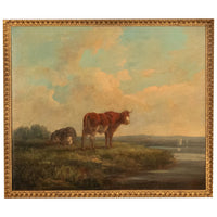 19th Century Oil Painting Pastoral Luminist Romantic Highland Cows Paris Ex-Christie's by Henry Milbourne, 1815