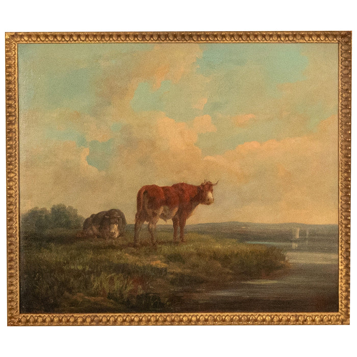 19th Century Oil Painting Pastoral Luminist Romantic Highland Cows Paris Ex-Christie's by Henry Milbourne, 1815