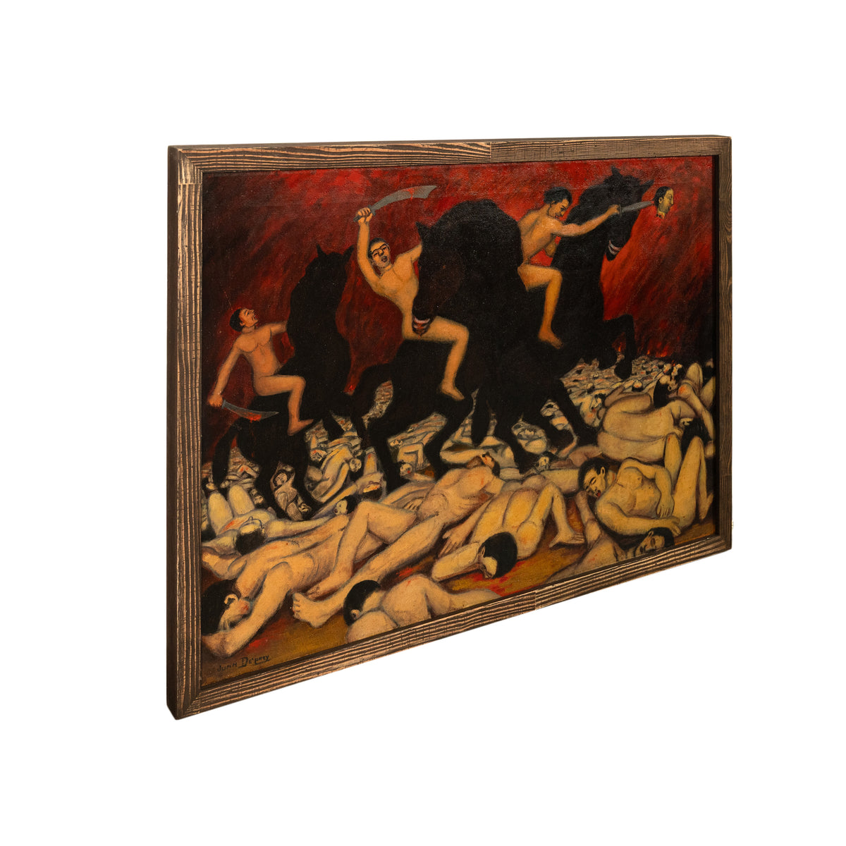 Oil Painting Puerto Rican Outsider Latin American Art "Horsemen of Apocalypse" by Juan De Prey, 1932