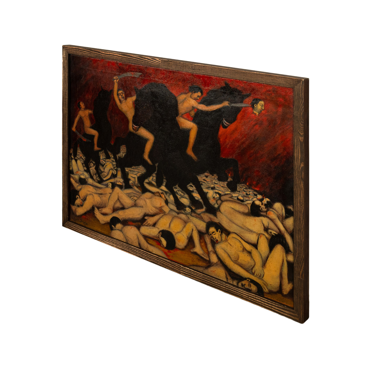Oil Painting Puerto Rican Outsider Latin American Art "Horsemen of Apocalypse" by Juan De Prey, 1932
