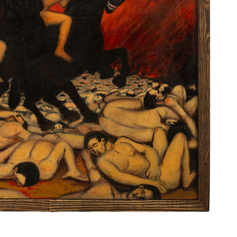 Oil Painting Puerto Rican Outsider Latin American Art "Horsemen of Apocalypse" by Juan De Prey, 1932
