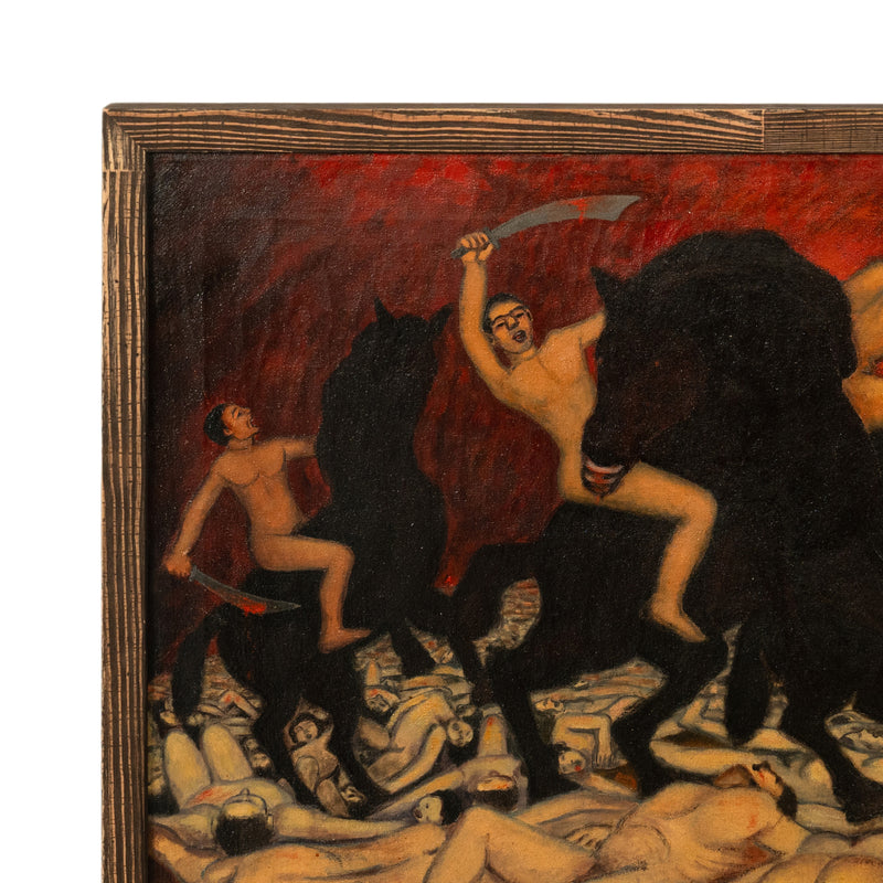Oil Painting Puerto Rican Outsider Latin American Art "Horsemen of Apocalypse" by Juan De Prey, 1932