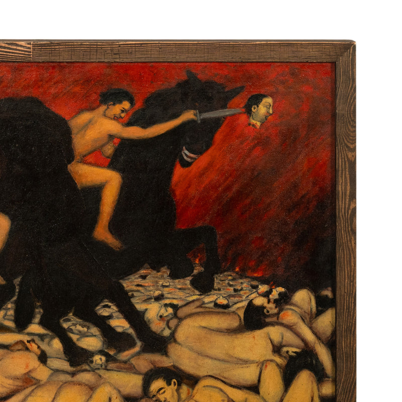 Oil Painting Puerto Rican Outsider Latin American Art "Horsemen of Apocalypse" by Juan De Prey, 1932