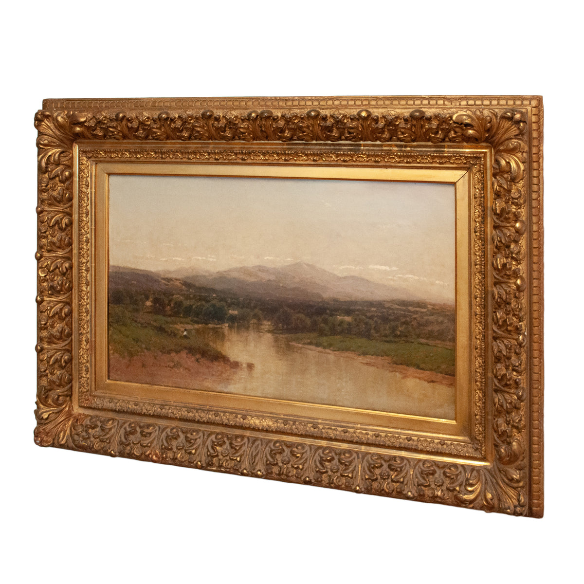 Hudson River School Landscape Oil Painting on Canvas Lake Geneva Adirondacks New York by John Bunyan Bristol, Circa 1870