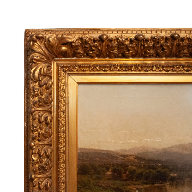 Hudson River School Landscape Oil Painting on Canvas Lake Geneva Adirondacks New York by John Bunyan Bristol, Circa 1870