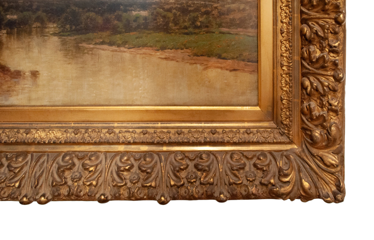 Hudson River School Landscape Oil Painting on Canvas Lake Geneva Adirondacks New York by John Bunyan Bristol, Circa 1870