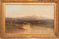 Hudson River School Landscape Oil Painting on Canvas Lake Geneva Adirondacks New York by John Bunyan Bristol, Circa 1870