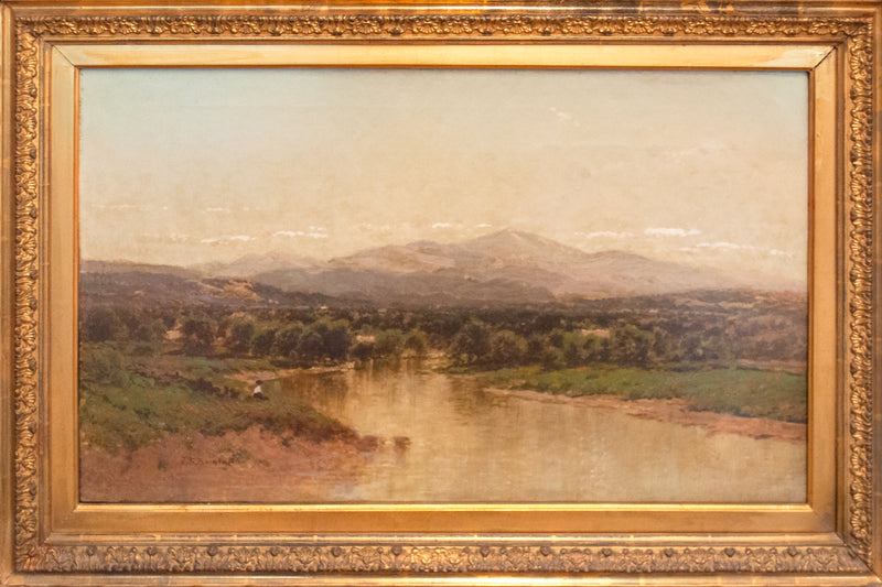Hudson River School Landscape Oil Painting on Canvas Lake Geneva Adirondacks New York by John Bunyan Bristol, Circa 1870