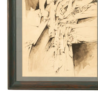Italian Mid Century Abstract Modernist Ink & Watercolor Painting "Fragmentation"by Gio Pomodoro, 1956