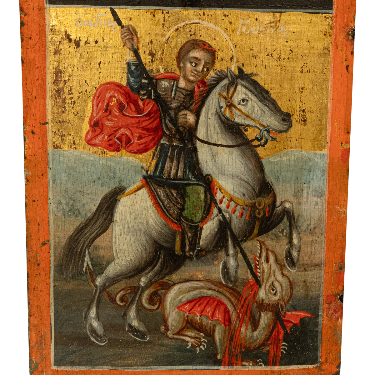 Antique 18thC Greek Orthodox Triptych Icon Virgin Mary & Saints Egg Tempera 1700