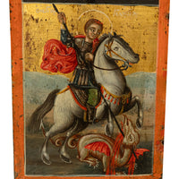 Antique 18thC Greek Orthodox Triptych Icon Virgin Mary & Saints Egg Tempera 1700