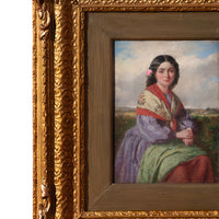 Antique 19th Century Realism Landscape Portrait Oil Painting of a Beautiful Young Woman by Haynes King, 1860