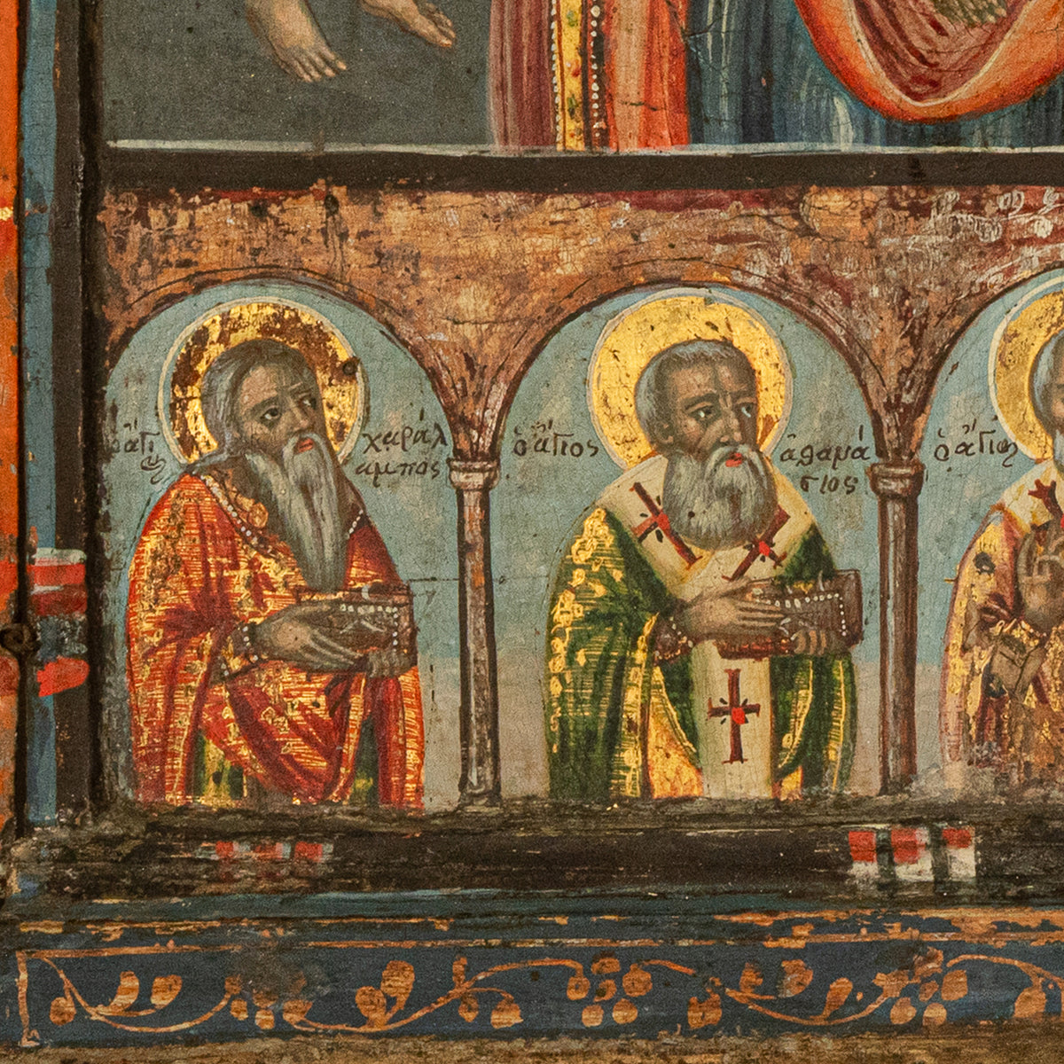 Antique 18thC Greek Orthodox Triptych Icon Virgin Mary & Saints Egg Tempera 1700