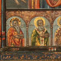 Antique 18thC Greek Orthodox Triptych Icon Virgin Mary & Saints Egg Tempera 1700
