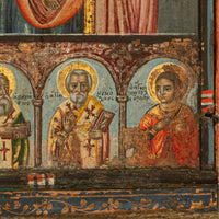 Antique 18thC Greek Orthodox Triptych Icon Virgin Mary & Saints Egg Tempera 1700
