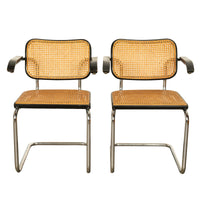 Pair of Mid Century Cesca Armchairs Marcel Breuer Knoll Cane Tubular Steel 1974