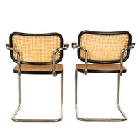 Pair of Mid Century Cesca Armchairs Marcel Breuer Knoll Cane Tubular Steel 1974