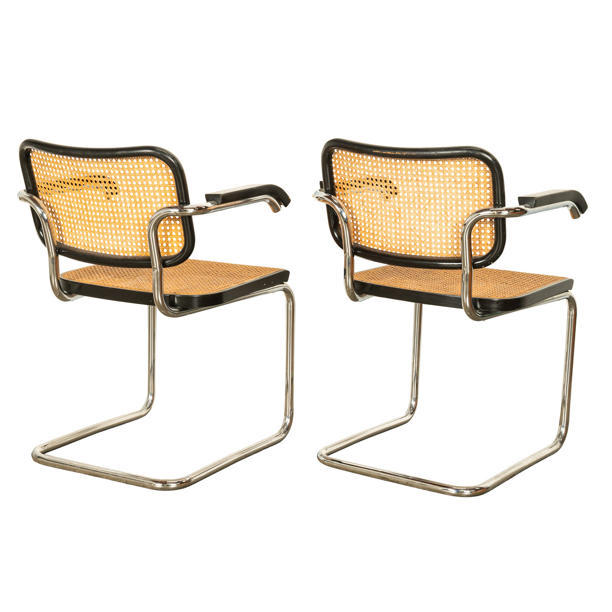 Pair of Mid Century Cesca Armchairs Marcel Breuer Knoll Cane Tubular Steel 1974