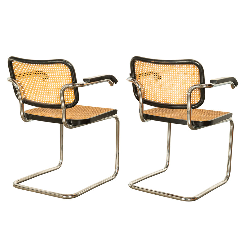 Pair of Mid Century Cesca Armchairs Marcel Breuer Knoll Cane Tubular Steel 1974