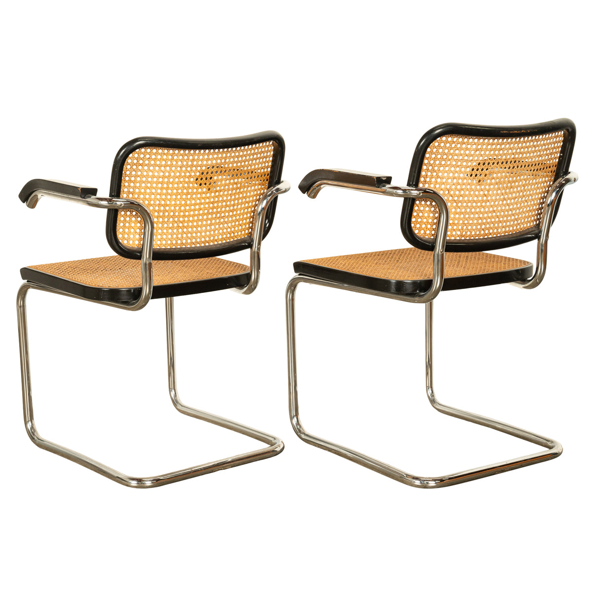 Pair of Mid Century Cesca Armchairs Marcel Breuer Knoll Cane Tubular Steel 1974