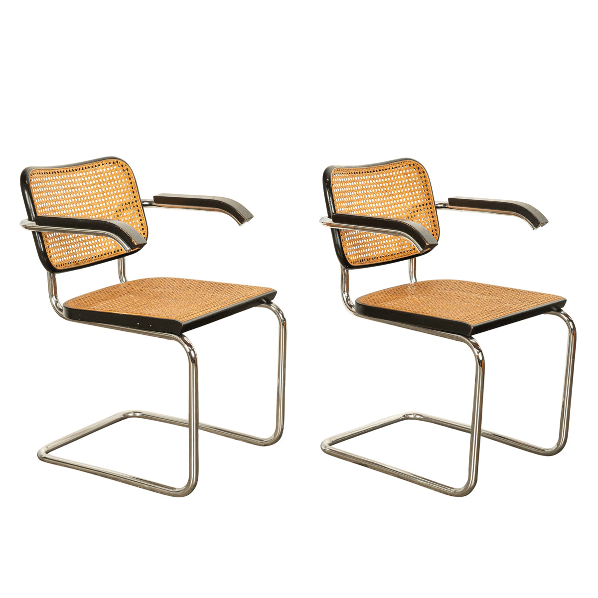 Pair of Mid Century Cesca Armchairs Marcel Breuer Knoll Cane Tubular Steel 1974